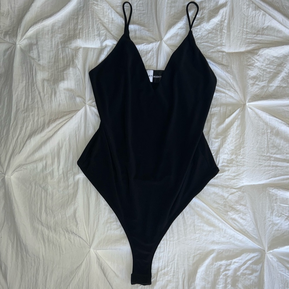 Womens Black Thong Bodysuit w/ clasp